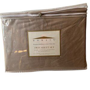 Domain Twin Sheet Set 300 Thread Count 100% Cotton Extra Deep Pockets Taupe